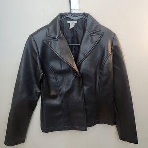 Black faux leather womens jacket